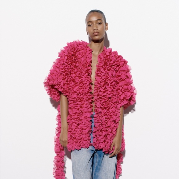 Zara Tops - Zara Pink Ruffled Knit Coat. Sold out online. Size M.